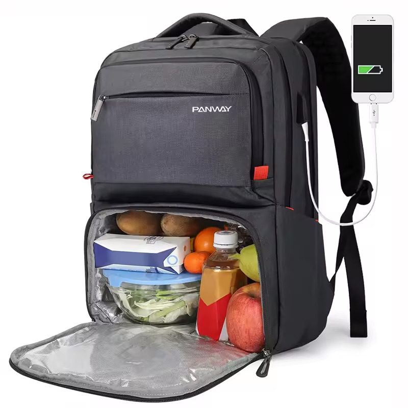 Lunch-isolierter Kühlrucksack, College-Schule, Büchertasche mit USB-Anschluss